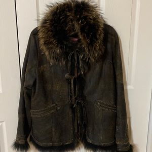 Fur distressed style jacket L genuine
